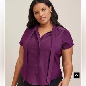 Retro Chic by Torrid Shiny Purple Buttoned Tie Front Blouse- Plus Size